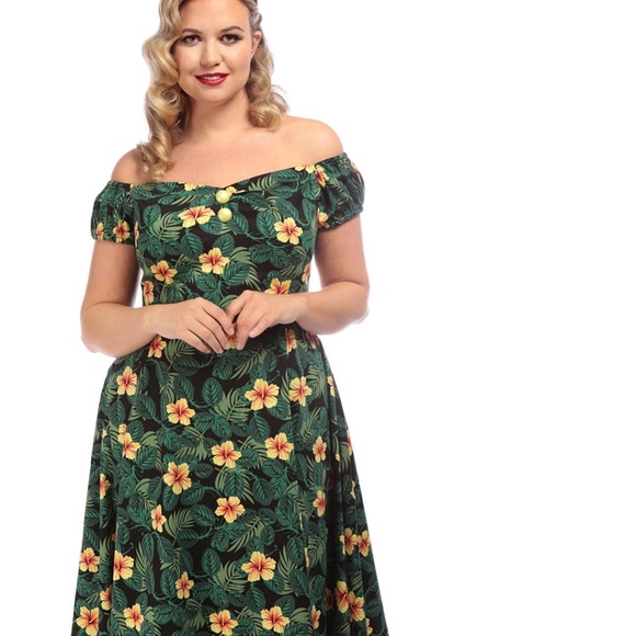 Collectif Dolores Tropical Hibiscus Doll Dress sz 2 - Picture 2 of 12